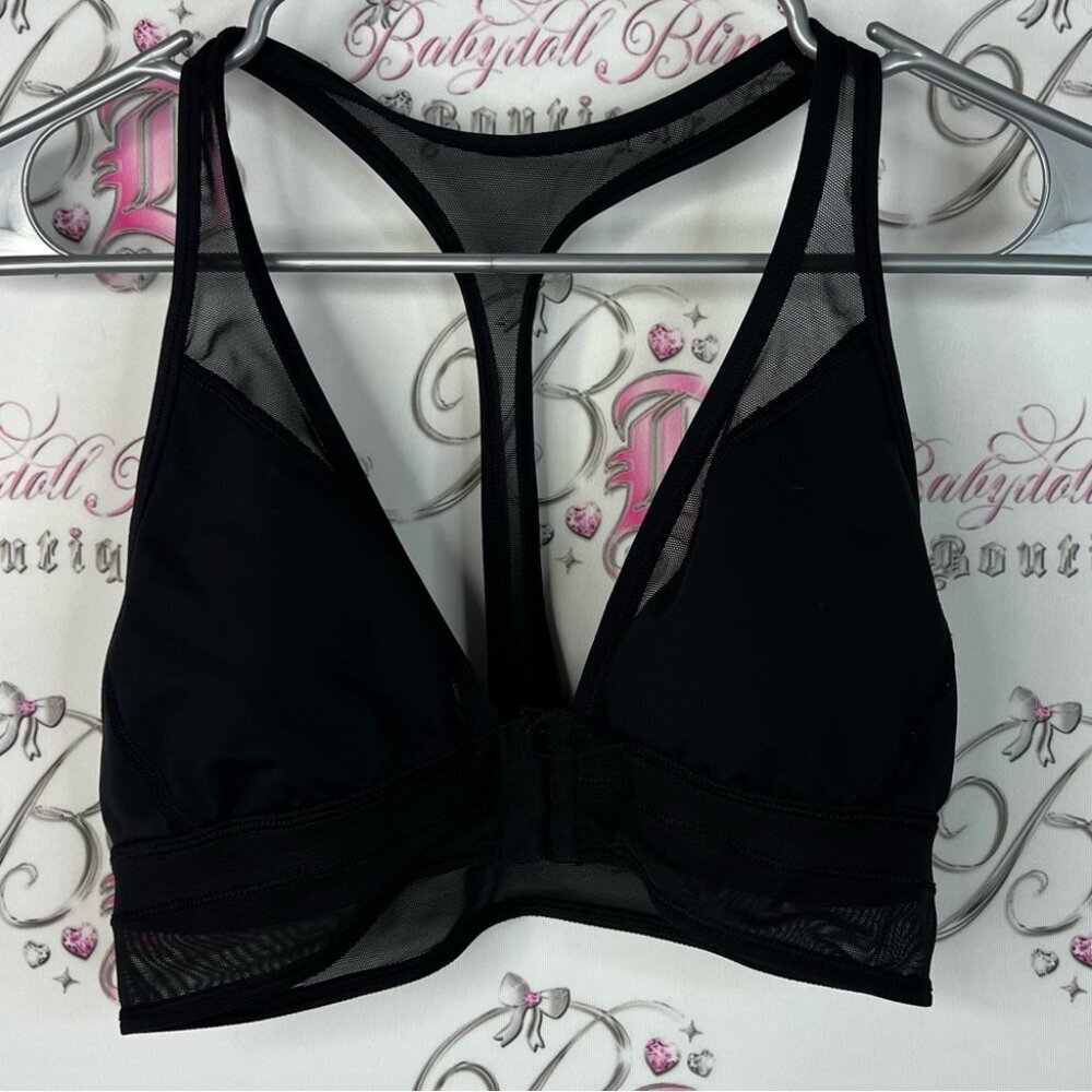 Lululemon Athletica bra clasp back Vneck Black Mesh Bralette sports bra